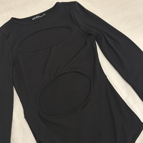 BLACK LONG SLEEVE CUTOUT MINI DRESS - Picture 2 of 4